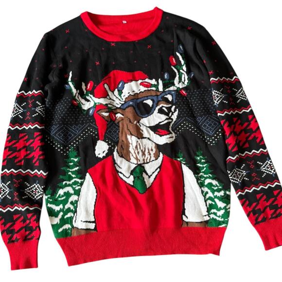 Reindeer Hipster Ugly Christmas Sweater Men’s M - Picture 1 of 6